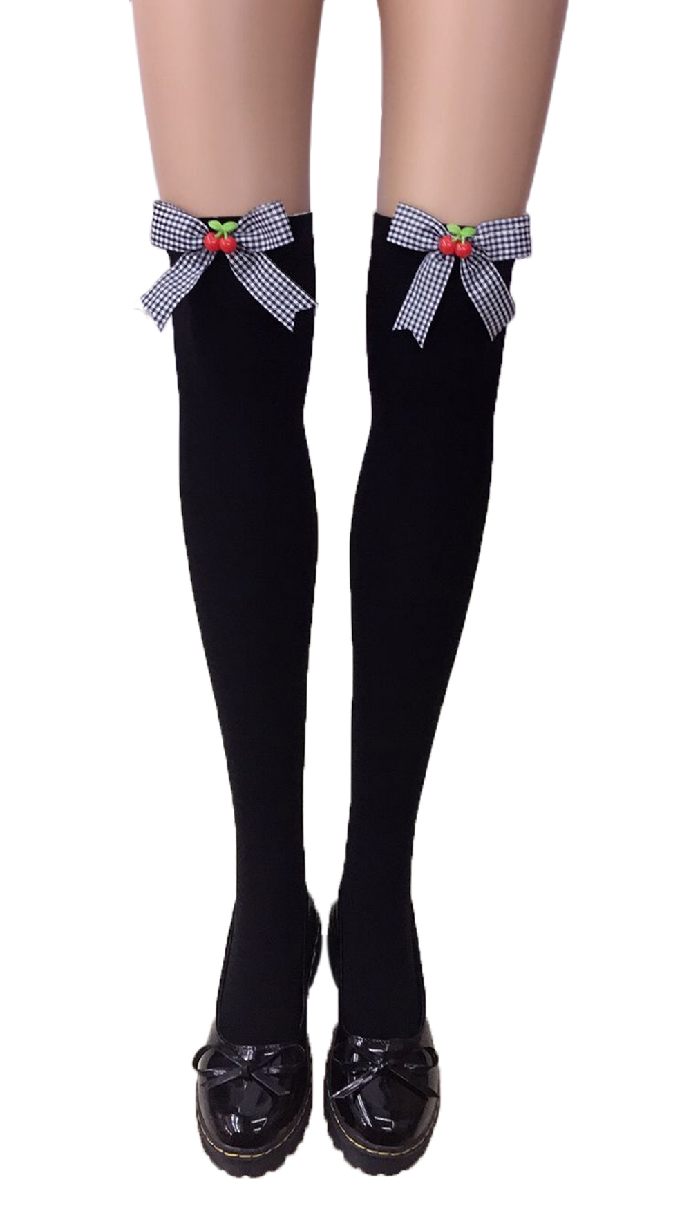 F8195-5 Thigh Stocking with Satin Bows Opaque Over The Knee Halloween Socks